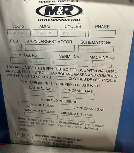 Used - 2000 M&R Sprint Gas Conveyor Dryer